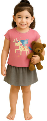 KIdbea Girls Casual Top Skirt(Pink Unicorn)