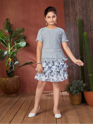 Sangria Girls Party(Festive) Top Skirt(White-Grey)