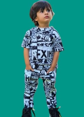 Nakshatra Boys Casual T-shirt Trouser(BLACK& WHITE)