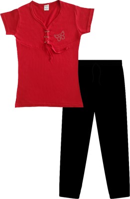 SVG POINTEL Girls Casual T-shirt Shorts(Red,Black)