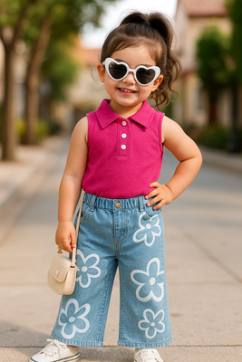 MHABIBA Baby Girls Party(Festive) Jeans Top(PINK)