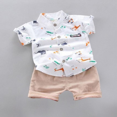 Sajavat Baby Boys Casual Shirt Shorts(ANIMAL_CHIKU_White)