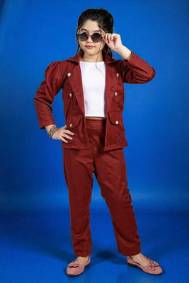 ZARTAJ Girls Party(Festive) Coat Pant(Maroon)
