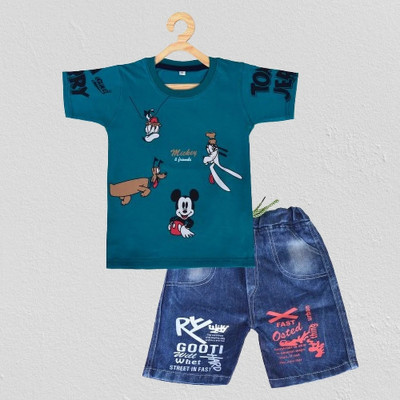 SITGANSUR Boys Mickey Casual T-shirt Shorts(Dark Blue)