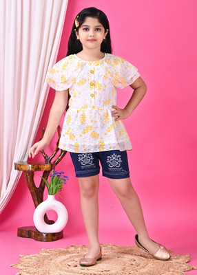 A-ONE LUCKY GARMENTS Girls Party(Festive) Top Shorts(YELLOW)