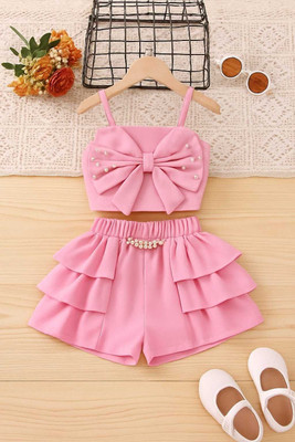 WenZoraTrends Baby Girls Casual Cravat Shorts(Pink)
