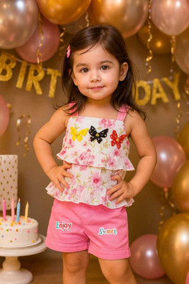 MHZCOLLECTION Baby Girls Party(Festive) Top Shorts(PINK)