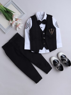 Fourfolds Boys Party(Festive) Waistcoat Shirt(Black)