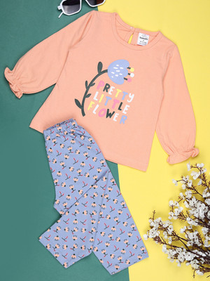 V-MART Baby Girls Casual T-shirt Legging(Lt. Peach)