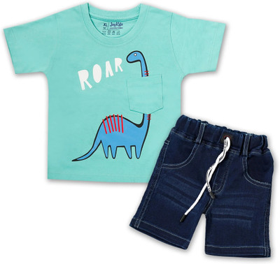 Joy Kids Baby Boys Dinosaur Casual T-shirt Pant(Sea Green)