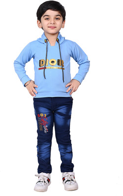 Good Doo Apparel's Boys Casual T-shirt Jeans(Blue)