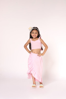 tiny shadows Girls Casual Top Skirt(Baby Pink)