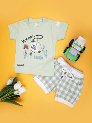 V-MART Baby Boys Casual T-shirt Shorts(Light Green)