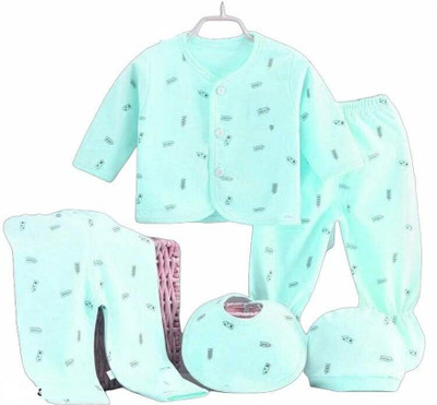 OHMSS Baby Boys & Baby Girls Casual Dress Pyjama, Bootie, Bib, Cap, Top(BLUE)