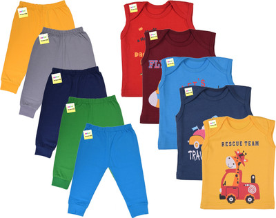 Kwitchy Baby Boys & Baby Girls Printed Cotton Blend Regular T Shirt(Multicolor, Pack of 5)