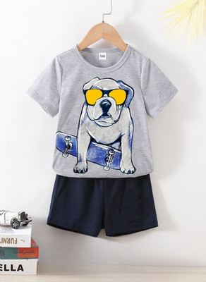 psv fashion Baby Boys Casual T-shirt Trouser(Grey Melange)