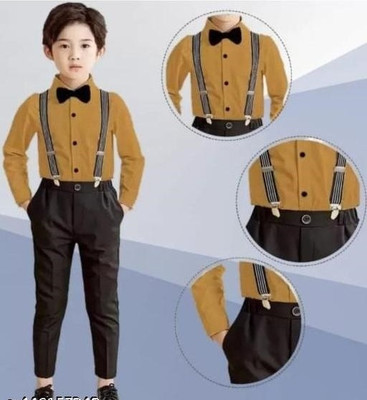KRIYU CREATION Boys Party(Festive) Shirt Pant, Bow Tie, Suspenders(MESTRED)