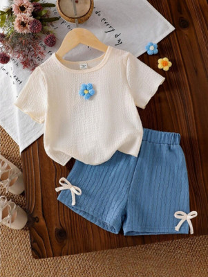 RAHMANFASHION Baby Girls Party(Festive) Top Shorts(White, Blue)