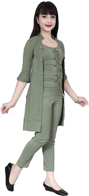 OXFY Girls Casual Top Pant(Light Green)