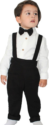 Belliza Baby Boys & Baby Girls Party(Festive) Shirt Dungaree, Bow Tie(DARKBLACK)