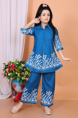 Sekh Yeasin Dresses Baby Girls Casual Shirt Pant(Sky Blue)