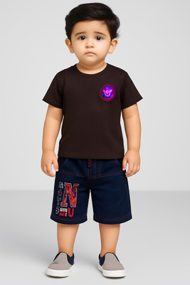 Maarshiu Baby Boys Casual T-shirt Pant(Dark Brown)