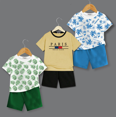 tarsier Baby Boys & Baby Girls Casual T-shirt Shorts(GREEN_COCO BLUE_BISCUT)