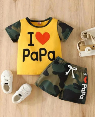 MUSNAHGARMENTS Baby Boys & Baby Girls Casual T-shirt Shorts(Yellow and Green (Military Print))