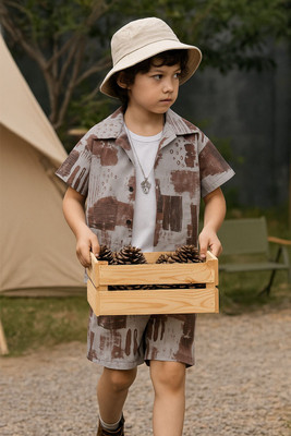 rocefas Boys Casual Shirt Shorts(Beige)