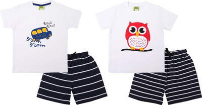 Nayaba Wears Baby Boys Casual T-shirt Shorts(White - WhiteU)