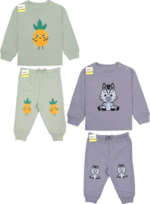 Kwitchy Baby Boys & Baby Girls Casual T-shirt Pyjama(Green, Grey)