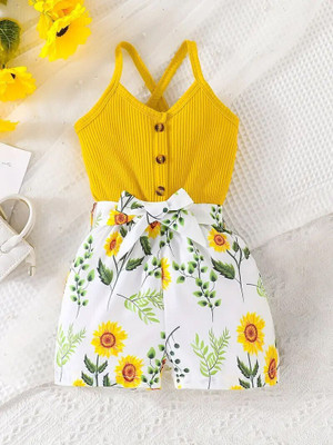 HouseOfCommon Baby Girls Daisy Party(Festive) Top Shorts, Top(Gold)