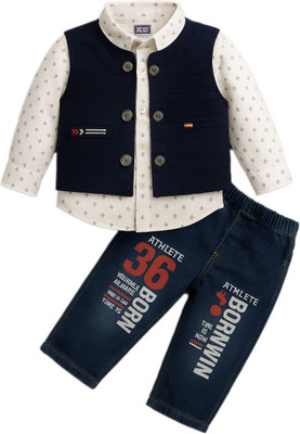 TOGEPI Baby Boys & Baby Girls Party(Festive) Jacket Jacket, Shirt, Pant(Blue)