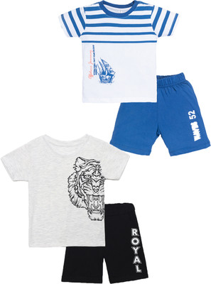 Yk Boys Casual T-shirt Shorts(Grey&Black, White&Blue)