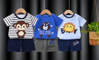 Cute N Tight Baby Boys & Baby Girls Casual T-shirt Shorts(Navy Stripes, Royal Blue and Water Blue)