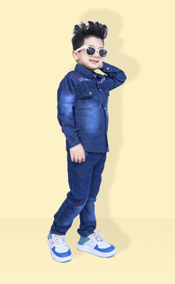 FONTEM Baby Boys Avengers Party(Festive) Jeans Shirt, Pant(BLUE)