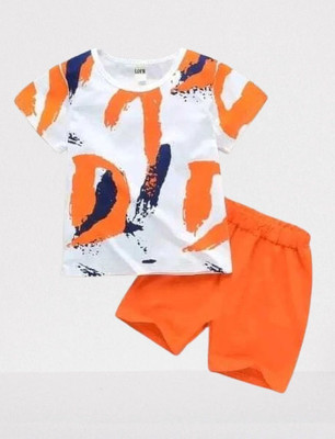 SRP COLLECTION Baby Boys & Baby Girls Casual T-shirt Pant(Orange White)