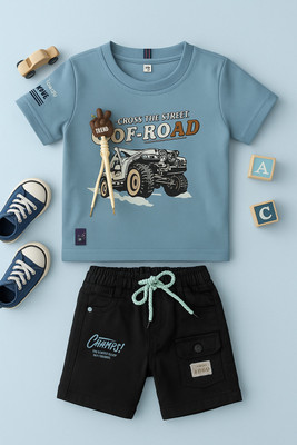 karnika Baby Boys Casual T-shirt Shorts(Grey)