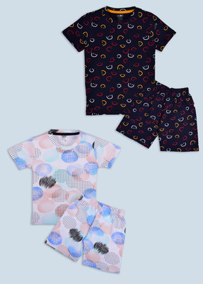 3BROS Boys & Girls Casual T-shirt Shorts(Navy,Multi 5)