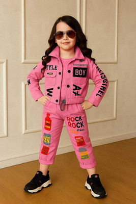 Ajmer Dresses Girls Casual Jacket Pant(PINK)