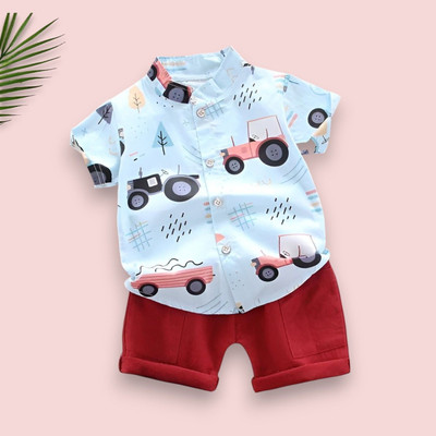 StyleDust Baby Boys & Baby Girls Casual Shirt Shorts(TRACTOR_SKY_RED)