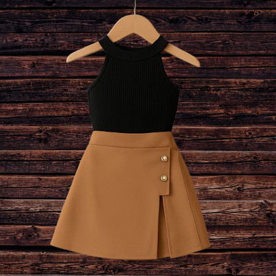 RIYANSHI Girls Casual Top Skirt(Black, Brown)