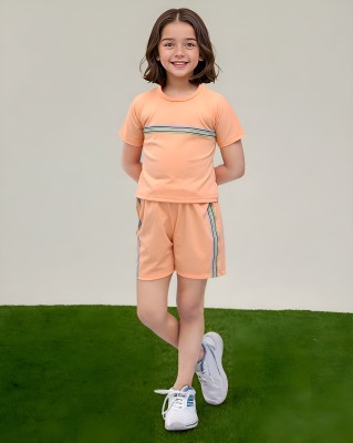 TOONYPORT Girls Casual Top Shorts(Peach)