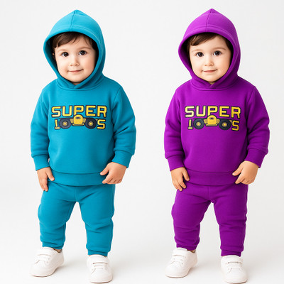 FASHIONCARNIVEL Baby Boys & Baby Girls Casual Sweatshirt Sweatpant(Blue, Purple)