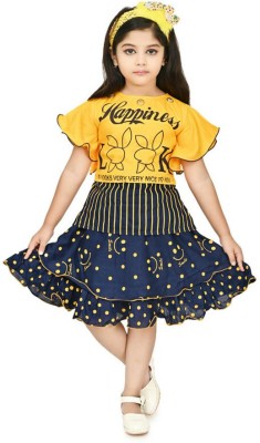 SUNCITY FASHION MART Baby Girls Midi/Knee Length Casual Dress(Yellow, Short Sleeve)
