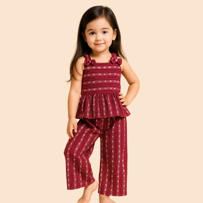 Vaani Creation Girls Casual Top Pant(Maroon)