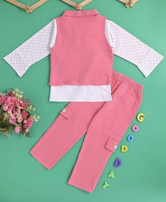 DENIM DUTSON Girls Motu Patlu Party(Festive) T-shirt Pant(DENIM PINK)