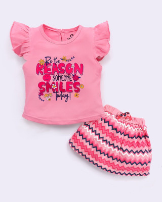 CERABI Girls Casual Top Shorts(Pink)