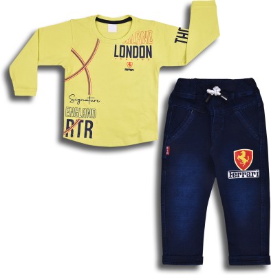 Wishkaro Baby Boys Casual T-shirt Jeans(Yellow, Navy Blue)