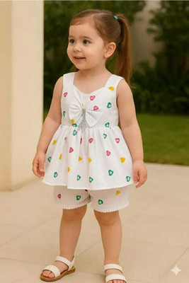 sahan dresses Girls Casual Shorts Top(White)